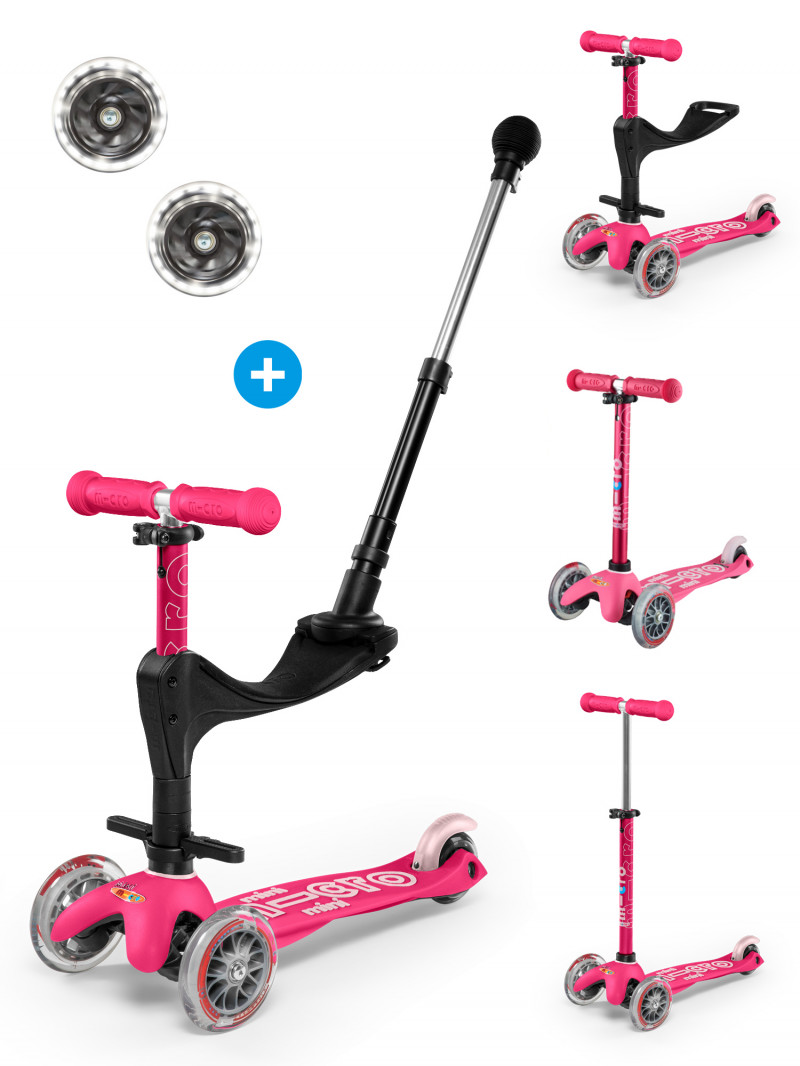 Pack Trottinette évolutive Mini 3en1 Deluxe+ Rose LED - Micro Mobility