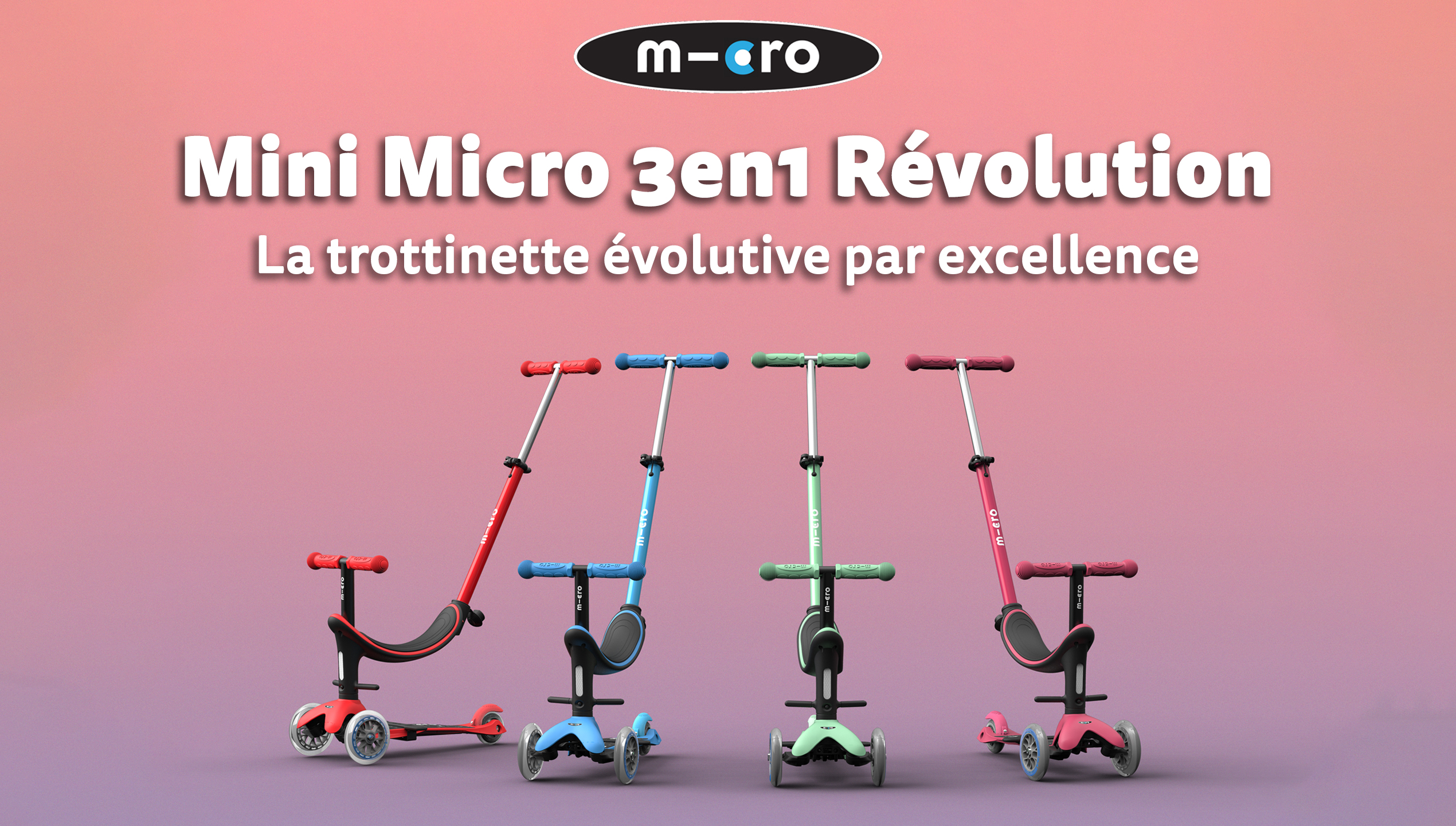 Trottinette évolutive Mini Micro 3en1 Révolution Magic Rose - Micro Mobility
