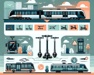 infographie montrant les différents modes de transport en commun autorisés avec une trottinette électrique