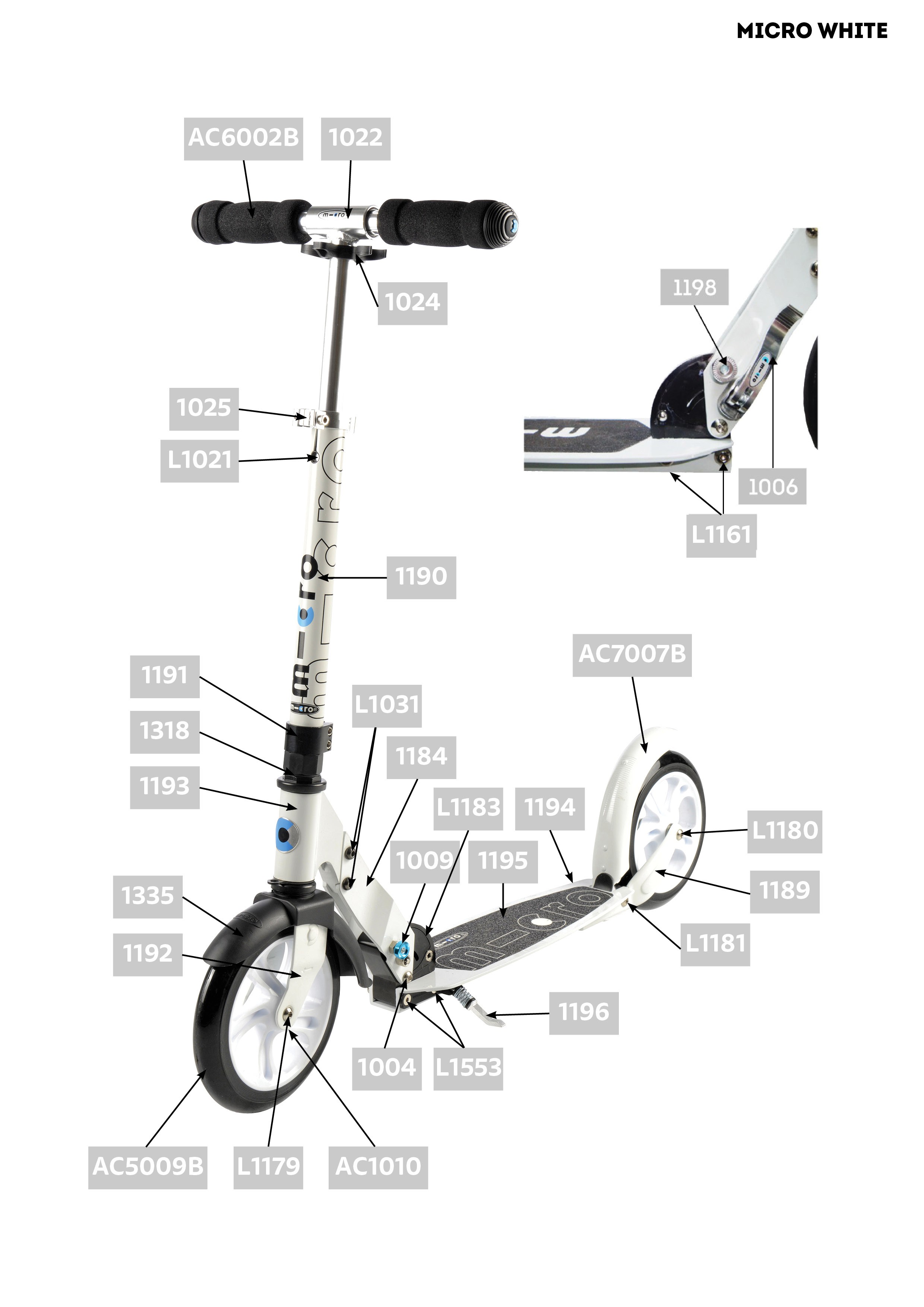 Pièces détachées pour trottinette électrique Micro Merlin - Micro