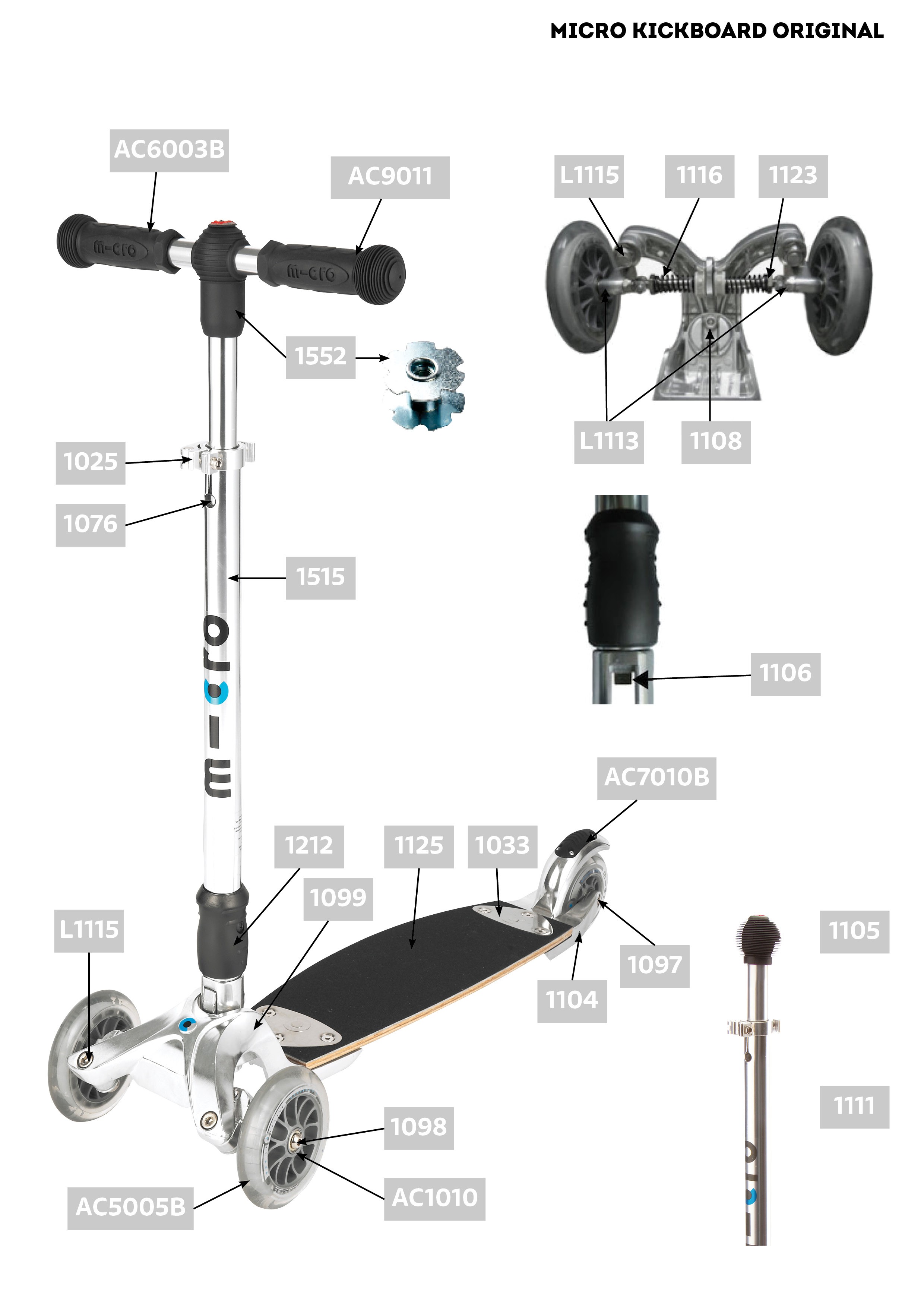 Pièces détachées pour trottinette électrique Micro Falcon - Micro Mobility